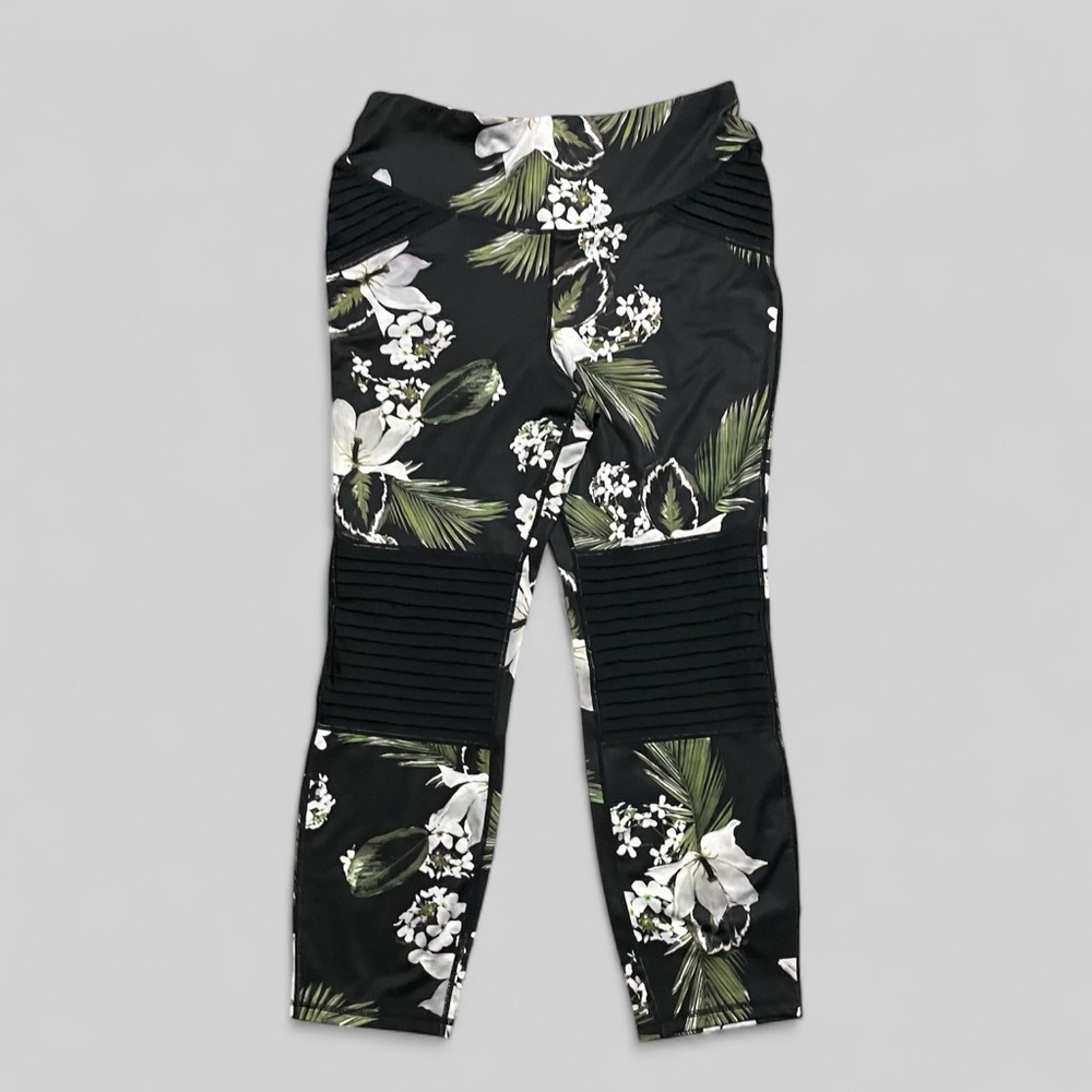 2 LIV Women’s Athletic Leggings Size XL Black Green Grey White Tropical Flora